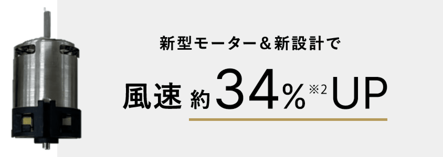 新型モーター＆新設計で 風速34%UP